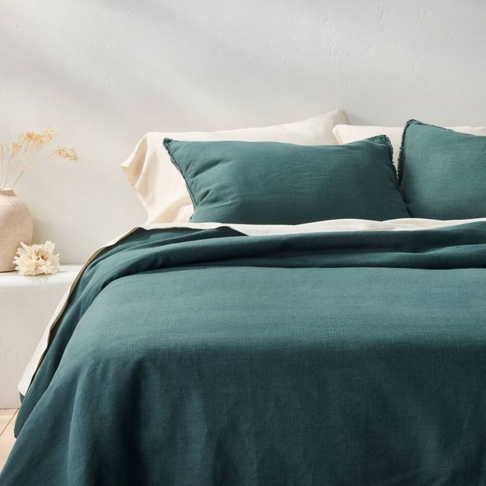 King/Cal King Heavyweight Linen Blend Comforter & Sham Set - Teal Blue